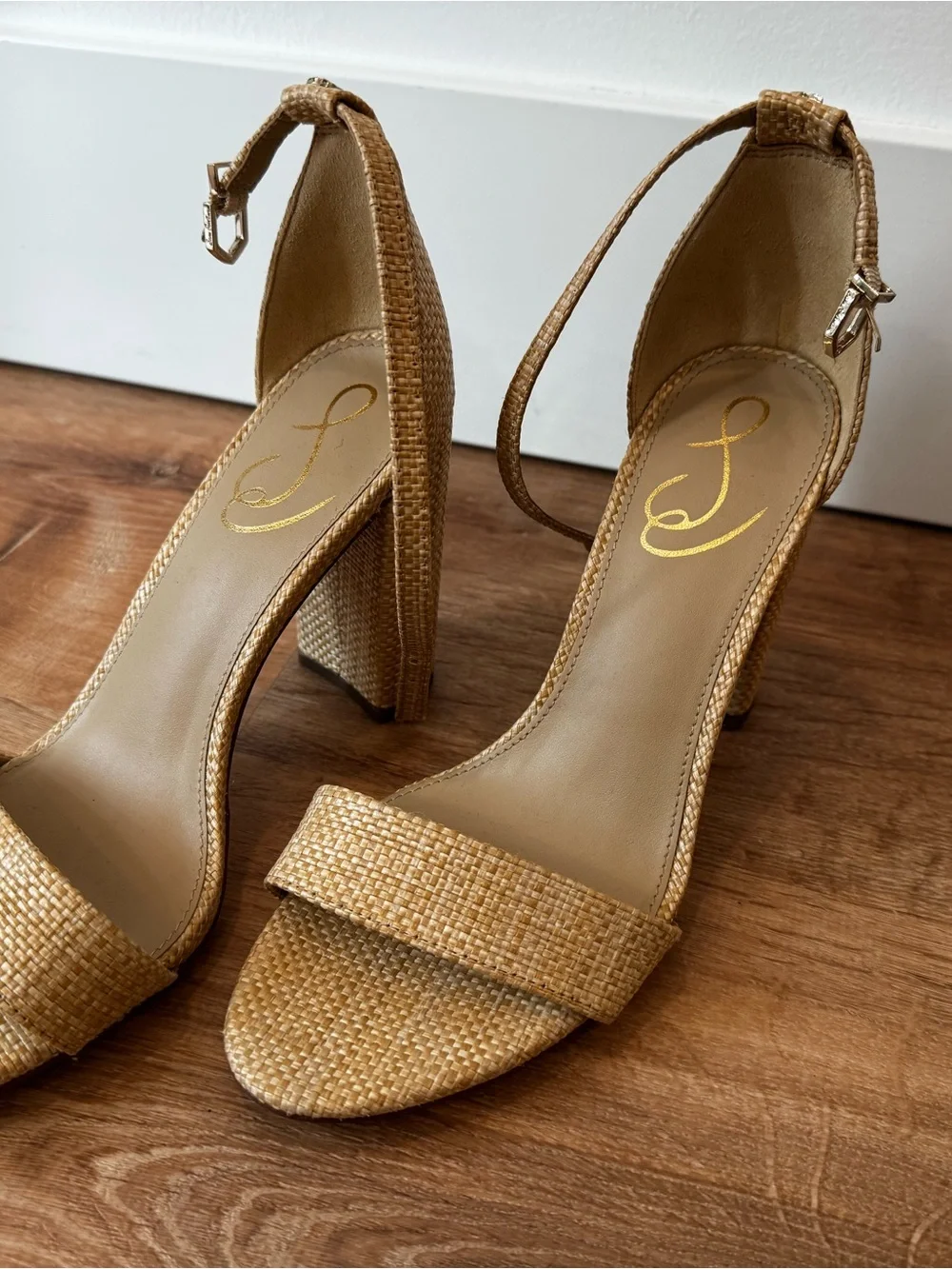 Sam Edelman Yaro Ankle Strap Block Heel Bleached Beechwood Raffa Size 8
